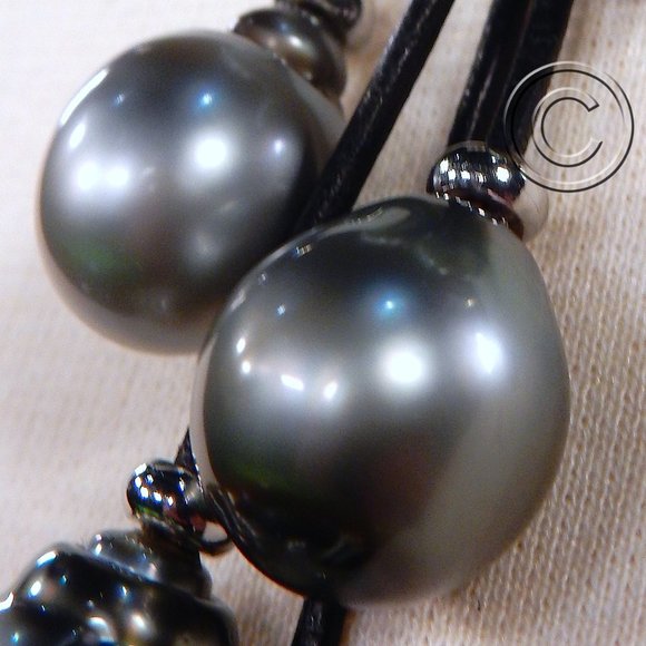 TAHITIAN South Sea 8 BLACK PEARLS Lariat necklace - Picture 6 of 8